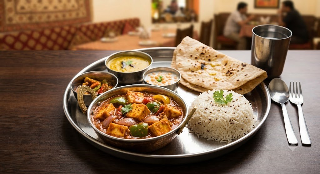 Kadai Paneer + Rice + 2 Roti